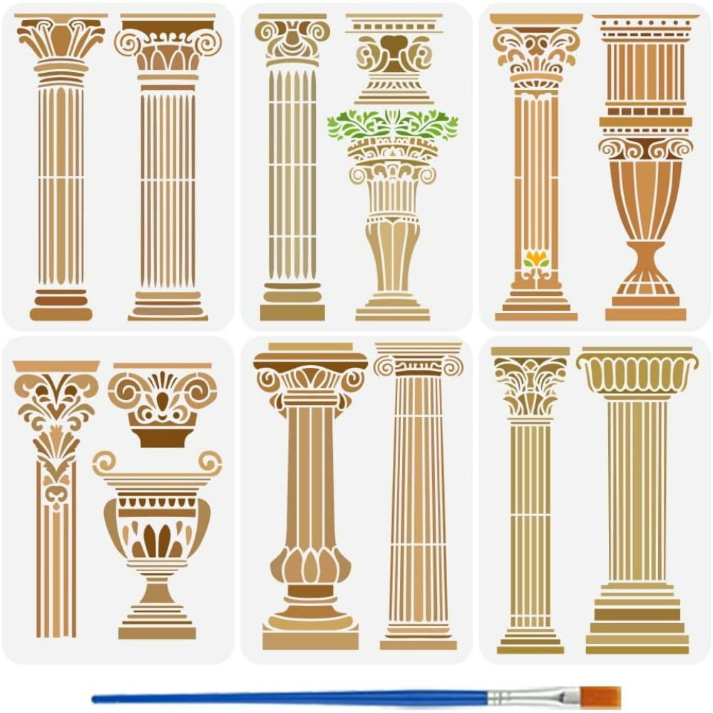 Photography Techniques - แม่แบบลายคอลัมน์โรมัน 6 ชิ้น สำหรับระบายสีด้วยพู่กัน ขนาด 8.3x11.7
