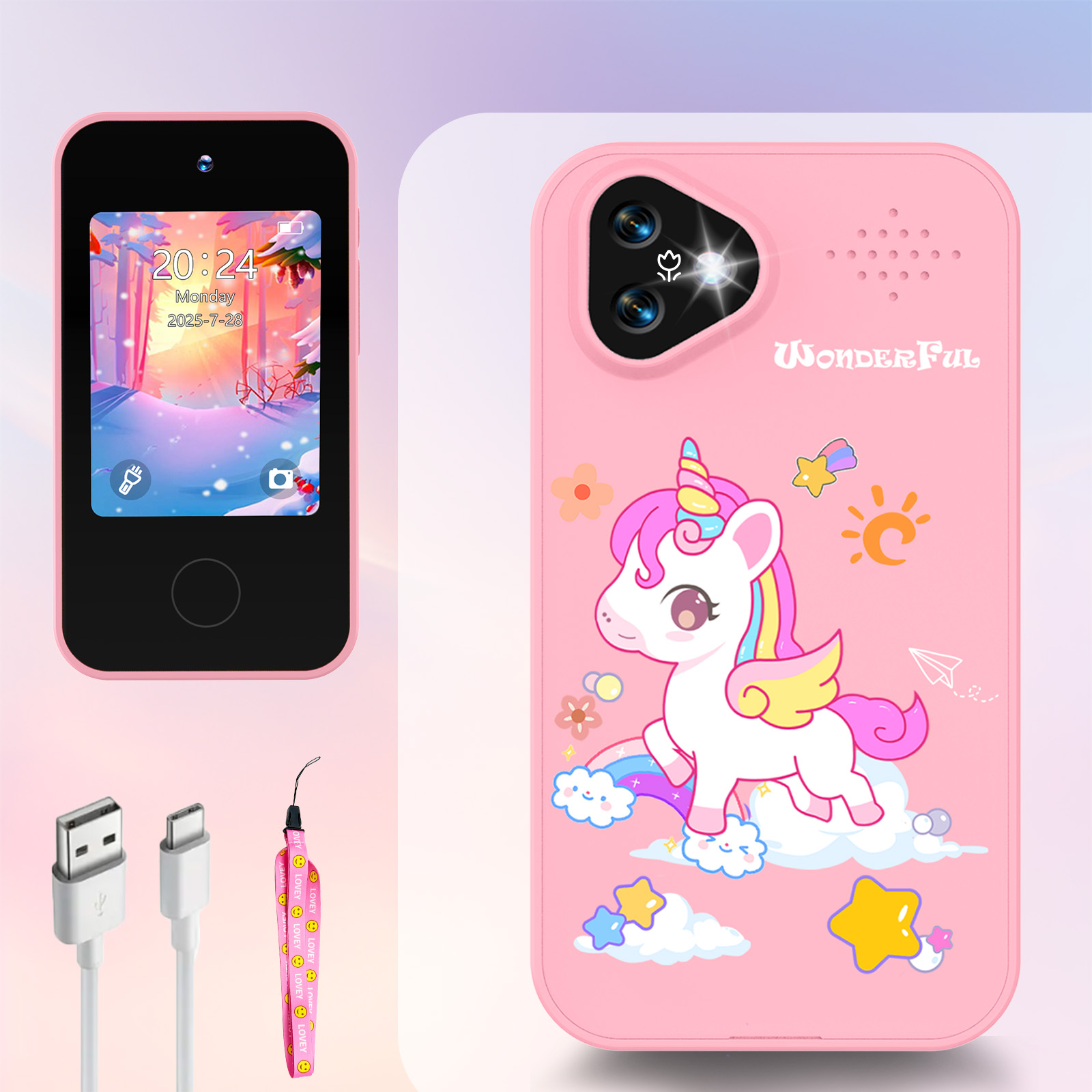 Photograph Mp3 - ของเล่นโทรศัพท์มือถือยูนิคอร์นสำหรับเด็ก กล้องถ่ายรูป หน้าจอสัมผัส เครื่องเล่น MP3 กล้องดิจิตอลเพื่อการศึกษา